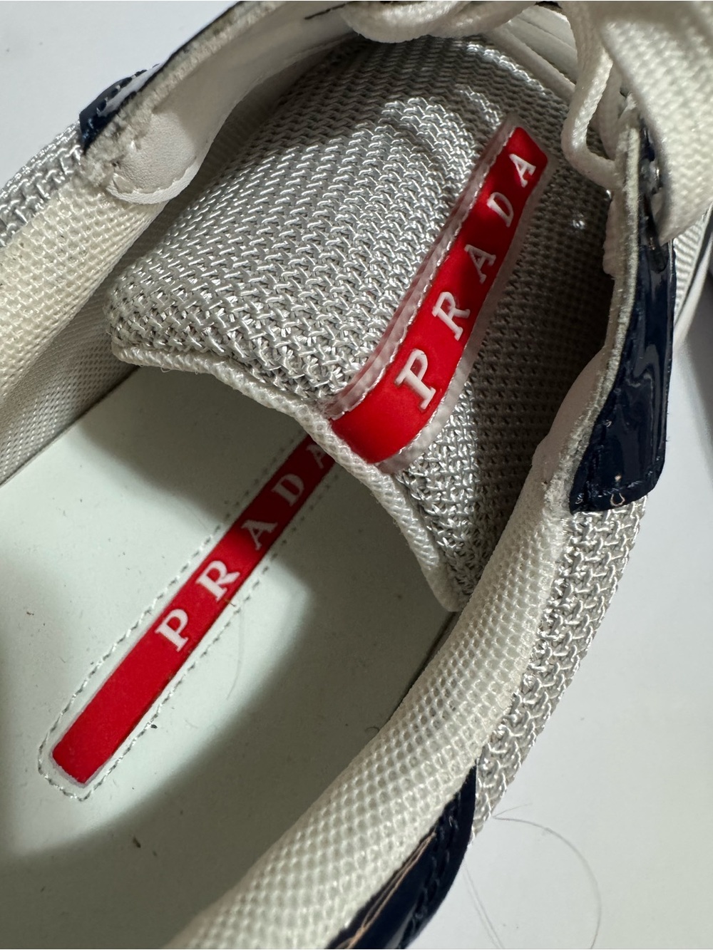 Prada America’s Cup Style Patent Mesh Sneakers Navy White Men’s Size 10.5 EU 44 - Picture 8 of 10